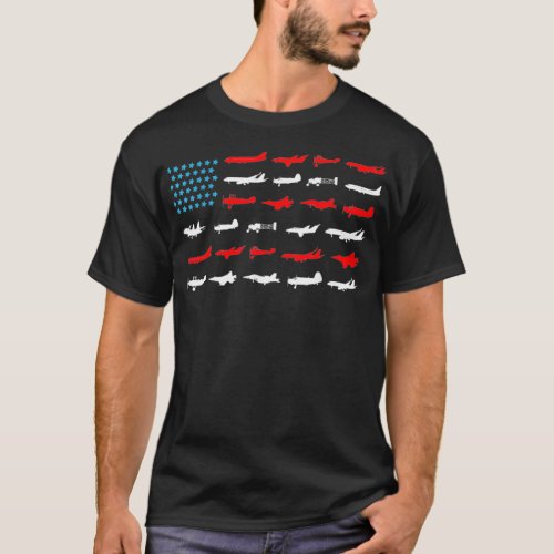 Pilot  Airplanes As American Flag Plane Aviation T_Shirt
