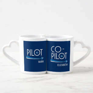Pilot and Co-Pilot Couple's Personalized Coffee Mu Mug Set