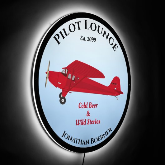 Pilot Aviation Airplane Lounge Pub Bar LED Sign (Angle)
