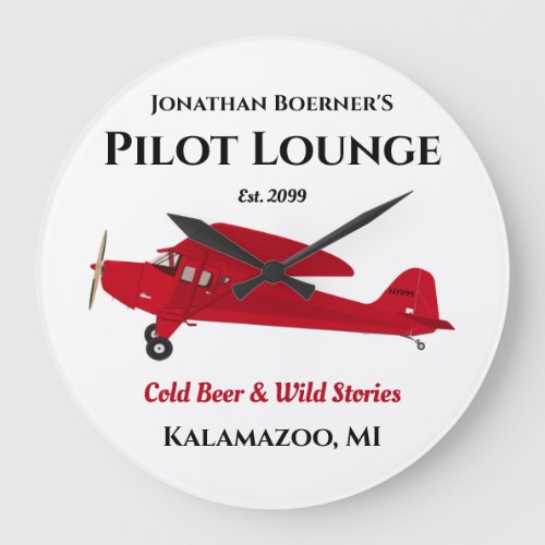 Pilot Aviation Airplane Lounge Pub Bar Sign Large Clock