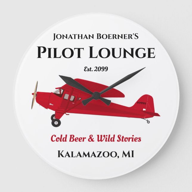 Pilot Aviation Airplane Lounge Pub Bar Sign Large Clock (Front)