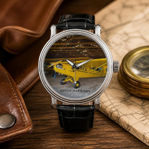 Pilot Aviation Airplane Photo Custom Name Aviator Watch