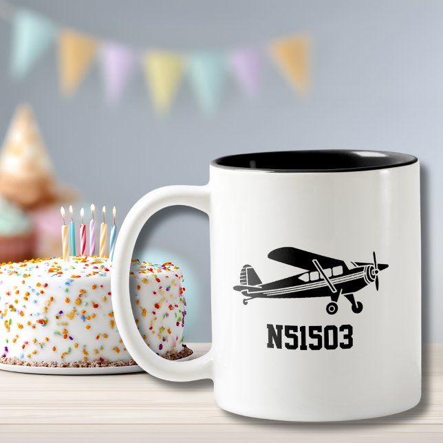 Pilot Aviation Custom airplane number simple  Two-Tone Coffee Mug (Creator Uploaded)