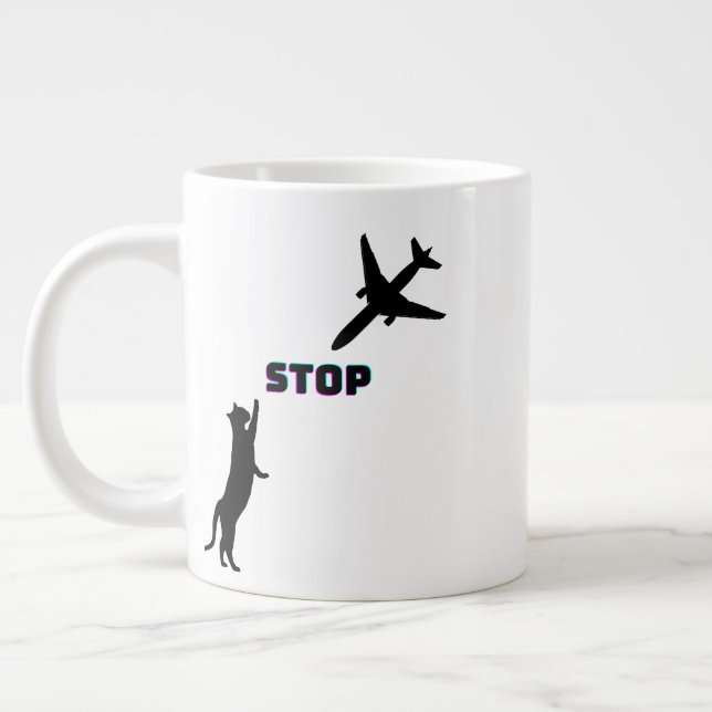  Pilot Aviation Dad's Landing Funny Cat Stop  Giant Coffee Mug (Left)