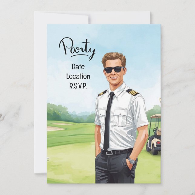 Pilot Aviation Industry Golfer  Invitation (Front)