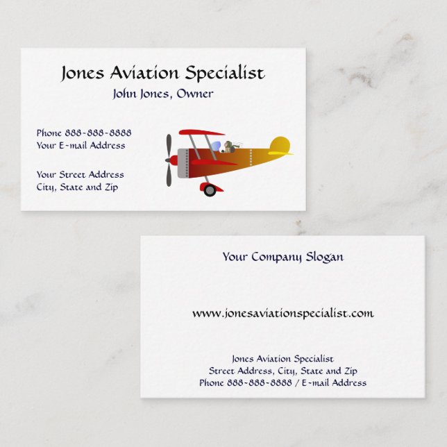 Pilot Aviation Single Engine Plane Business Card (Front/Back)