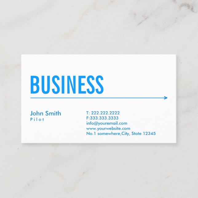 Pilot Aviator Modern Blue Arrow Business Card (Front)