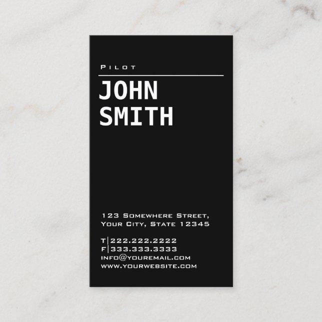 Pilot Aviator Professional Black Minimalist Business Card (Front)