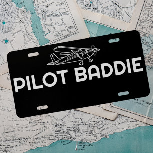 Pilot Baddie Modern Typography Car License Plate