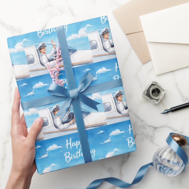 Pilot Birthday flying on Sky  Wrapping Paper (Gifting)