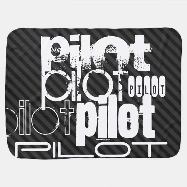 Pilot; Black & Dark Gray Stripes Baby Blanket (Horizontal)