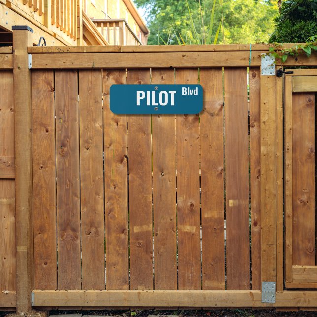 Pilot Blvd Aviation Typography Blue Simple Custom Metal Sign (Creator Uploaded)