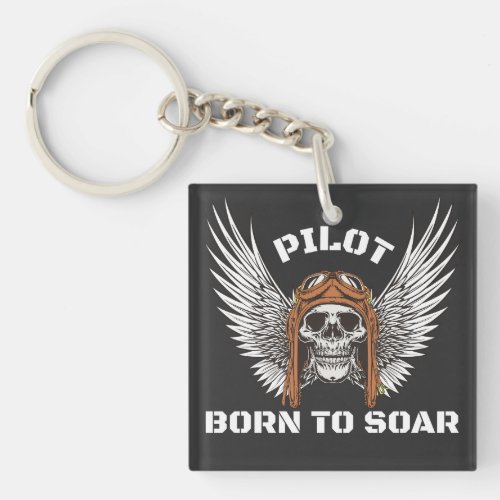 Pilot Born To Soar DesignAviationAirplaneSkull Keychain