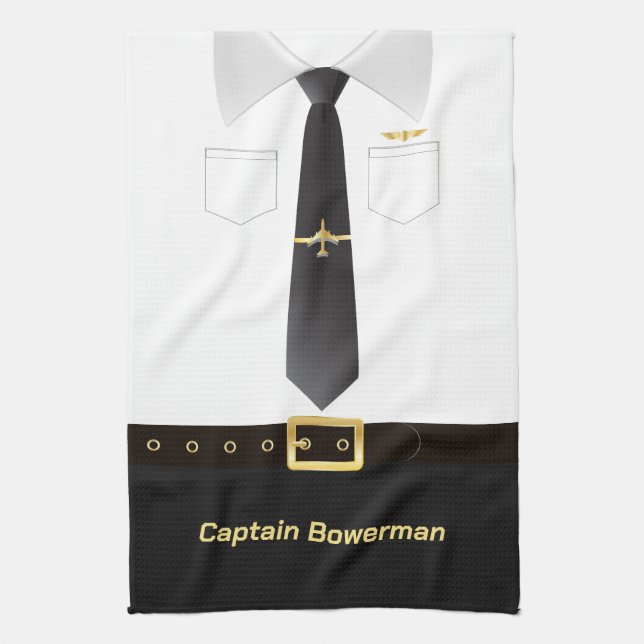 Pilot Captain Aviator Uniform Personalised Kitchen Towel (Vertical)