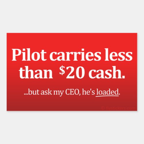 Pilot carries less than 20 cash rectangular sticker