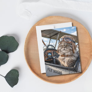 Pilot Cat Airplane Fly High Humor Funny Birthday Postcard