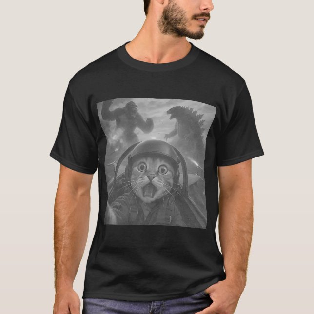 Pilot Cat Selfie Meme T-Shirt (Front)