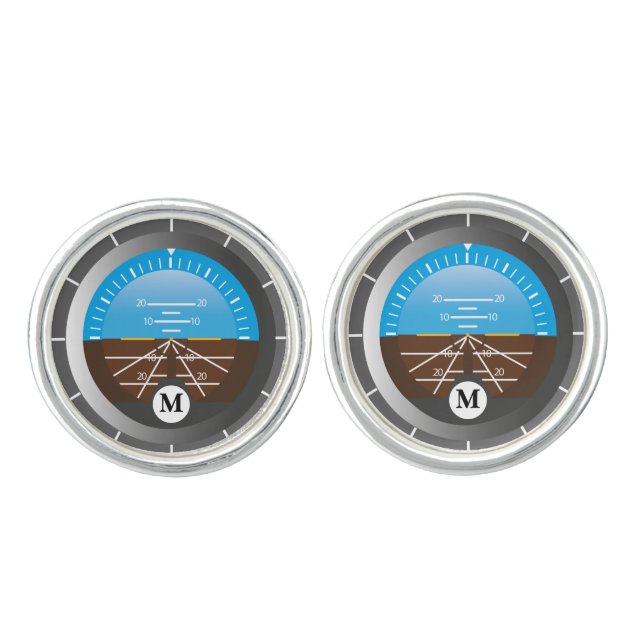 Pilot Cockpit Attitude Instrument Monogram Cufflinks (Front)