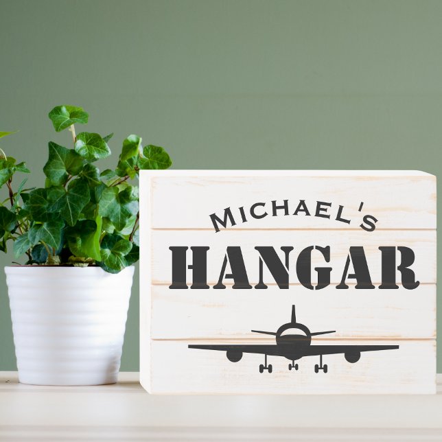 Pilot Custom name Airplane & Hangar Cool aviation Wooden Box Sign (Creator Uploaded)