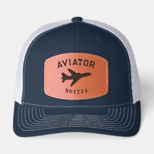 Pilot Custom Tail Number Aviator Jet Silhouette Leather Patch Hat