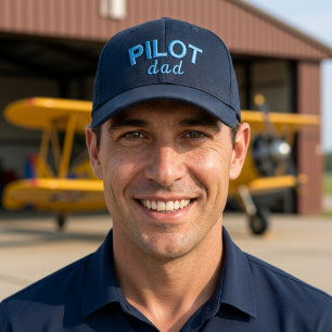Pilot Dad Blue Aviation Custom Name Retirement Embroidered Baseball Cap