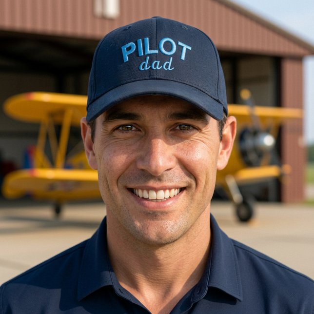 Pilot Dad Blue Aviation Custom Name Retirement Embroidered Baseball Cap (Creator Uploaded)