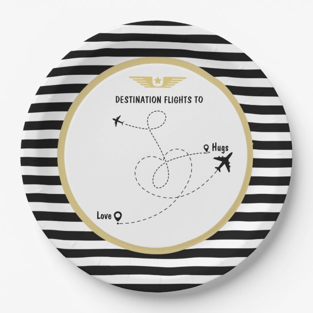 Pilot destination aviation airplane & wings  paper plates (Front)