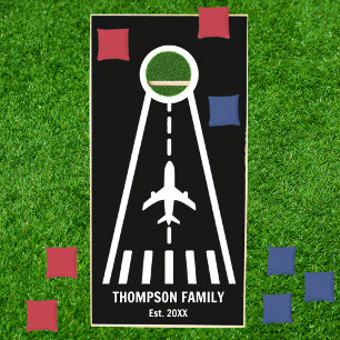 Pilot Family Monogram Airport Runway Airplane Cornhole Set