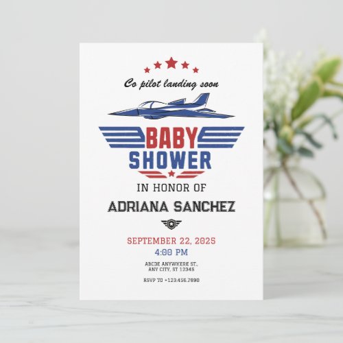 Pilot fighter plane baby shower invitation