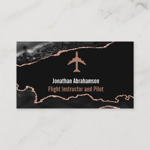 Pilot Flight Instructor Black Rose Gold Agate Business Card