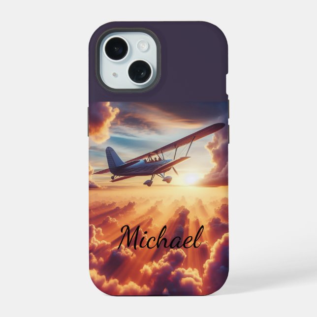 Pilot Flying Airplane Plane Custom Name iPhone 15 Case (Back)