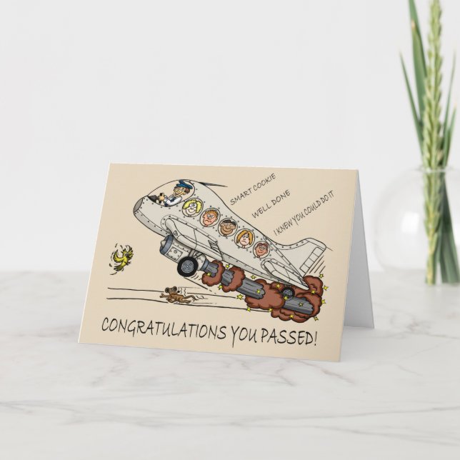 Pilot Flying Cartoon Airplane Card (Front)