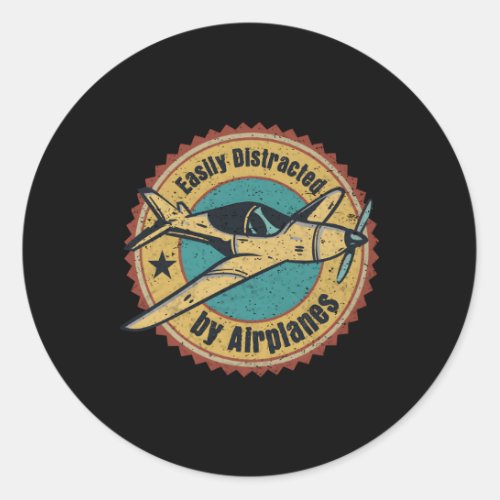 Pilot Flying Easily Distracted By Airplanes Classic Round Sticker