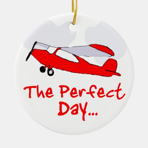pilot flyling red airplane ceramic ornament