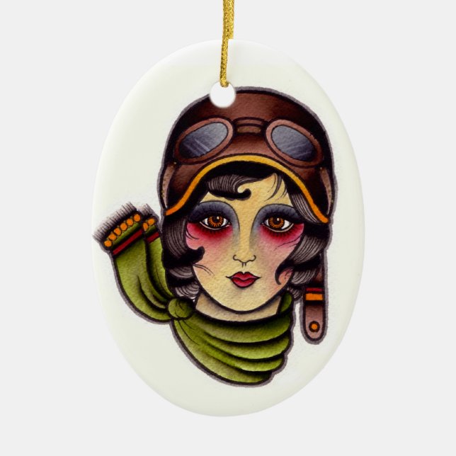 Pilot girl ceramic ornament (Front)