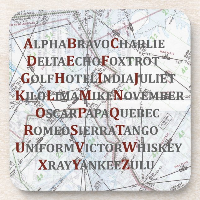 Pilot Home Gift, Aviation Alphabet Map Coaster (Front)