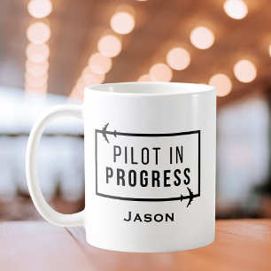 Pilot in Progress & Airplane Modern Travel Custom Coffee Mug