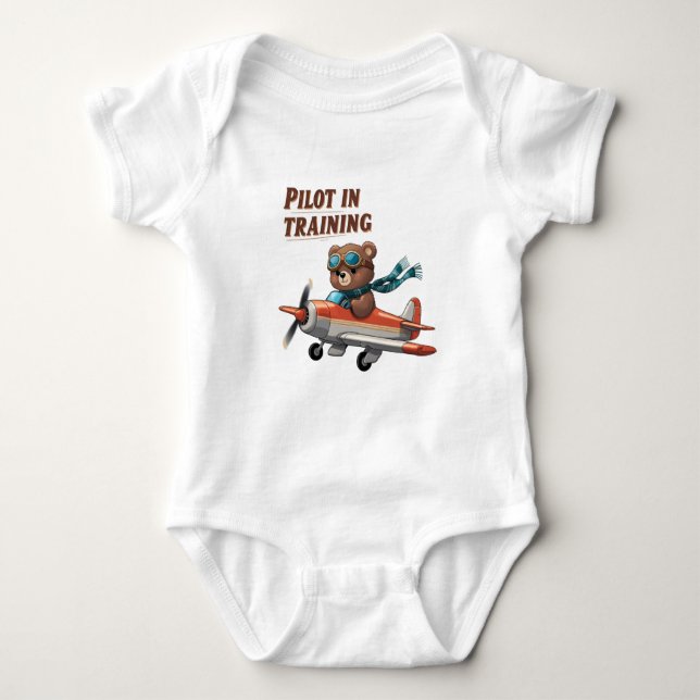 Pilot in Training Baby Outfit – Cute Bear Aviator  Baby Bodysuit (Front)