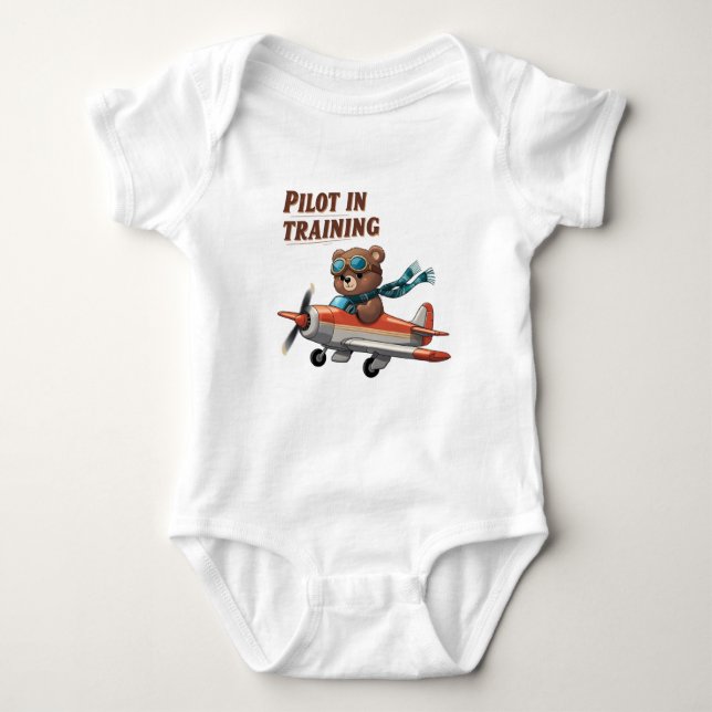 Pilot in Training Baby Outfit – Cute Bear Aviator  Bodysuit (Front)