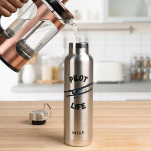 Pilot Life Typograph Airplane Minimalist Aviation Water Bottle