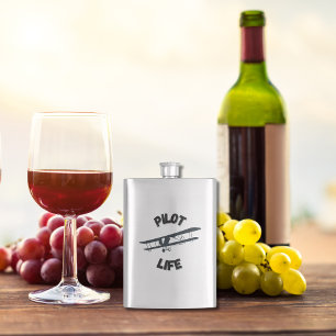 Pilot Life Typography and Airplane Black Modern  Flask
