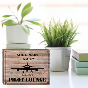 Pilot Lounge Airplane Aviation Cool Personalized Wooden Box Sign