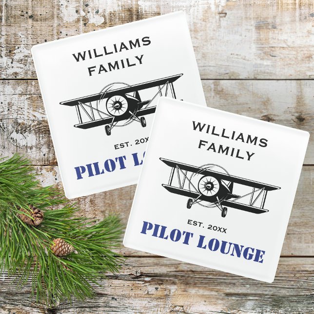 Pilot Lounge & Cool Airplane Aviation Personalized Glass Coaster (Creator Uploaded)