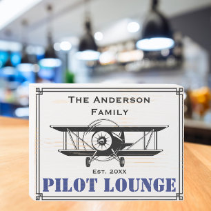 Pilot Lounge Cool Airplane Family Name Custom Wooden Box Sign