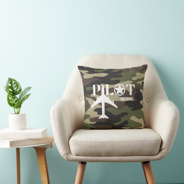 Pilot & Military airplane, Camouflage, Minimalist Throw Pillow (Chair)
