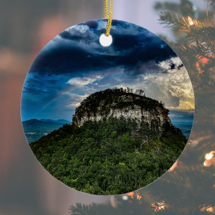 Pilot Mountain NC State Park after storm rainbow Ceramic Ornament