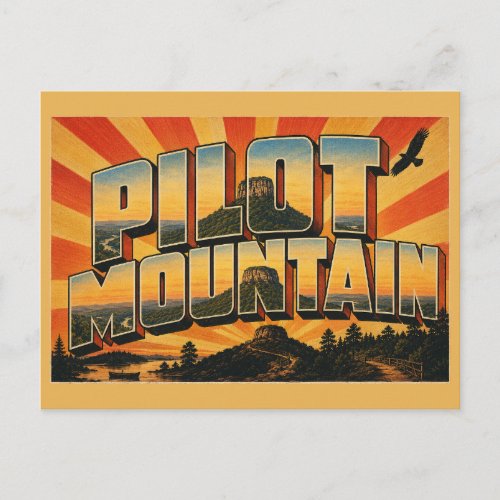 Pilot Mountain State Park NC Vintage Travel Art Postcard