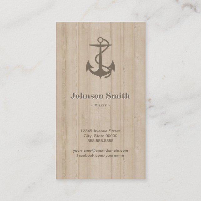 Pilot - Nautical Anchor Wood Business Card (Front)
