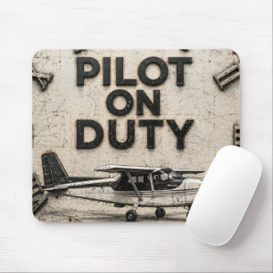 Pilot on Duty Vintage Airplane Aviation Hangar Mouse Pad