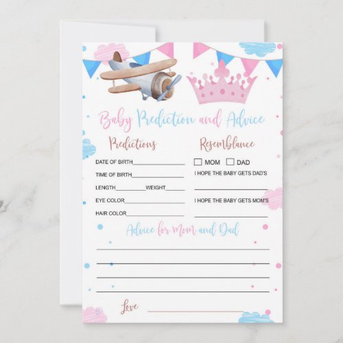 Pilot or princess  Baby Prediction and Advice Card